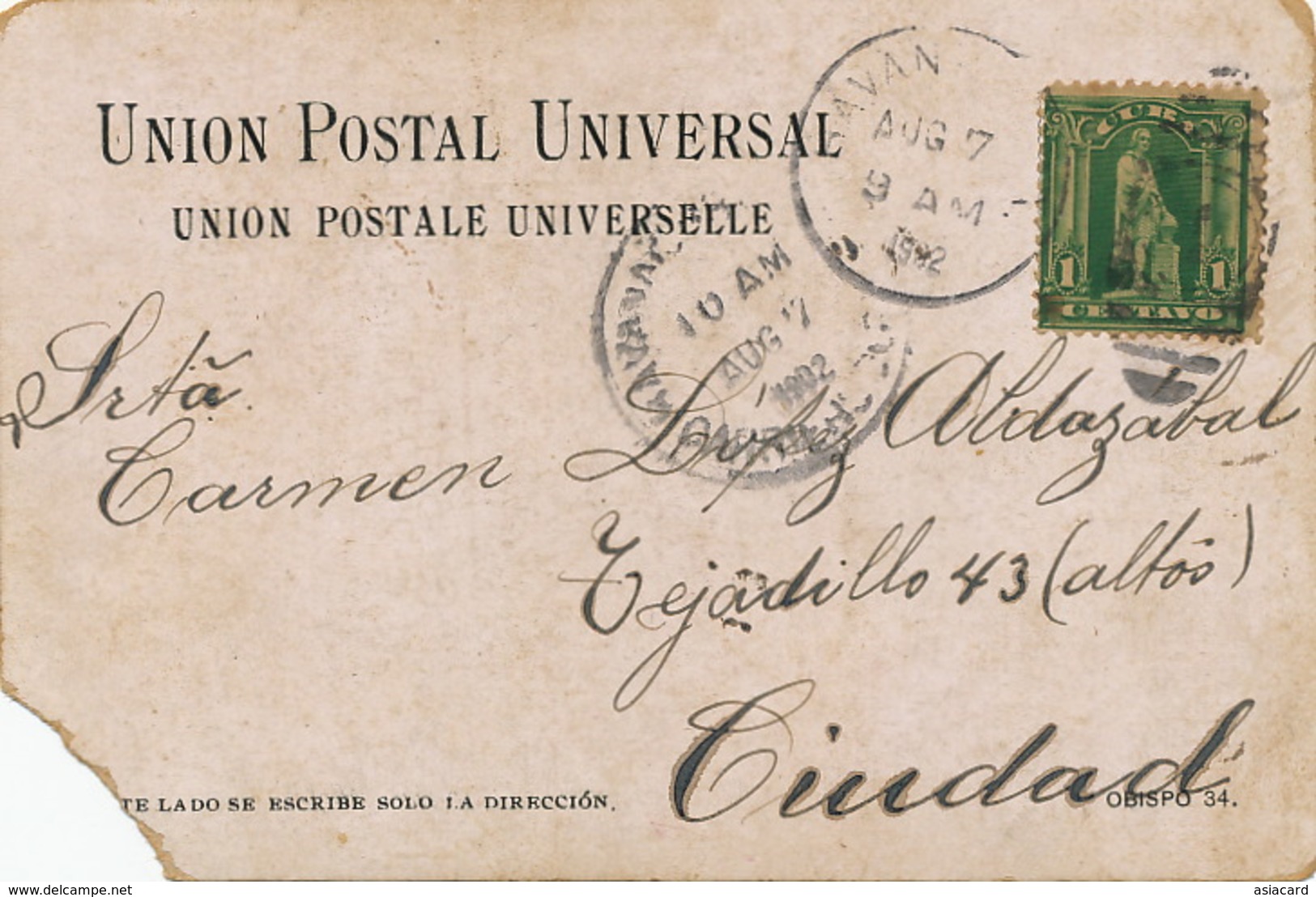Card Signed By Estrada Palma President Of The Republic Autograph  1902 To Lopez Aldazabal . Corner Cut - Cuba