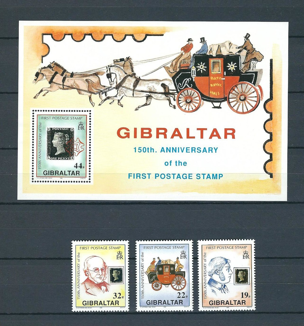 GIBRALTAR, 1990, 150th Anniversary Of The First Postage Stamp S/s + 4v MNH - Gibraltar