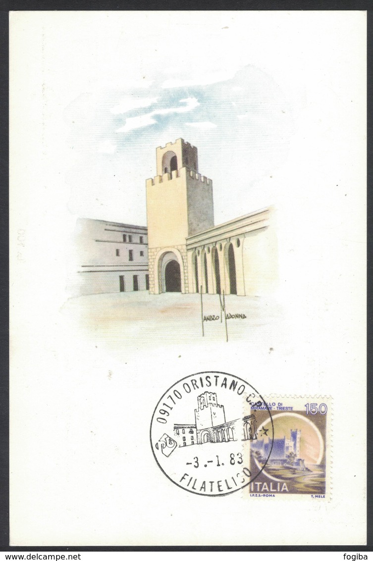 YN397  Italia,Italy 1983 - Oristano Torre Di S.Cristoforo - Tower Of S. Cristoforo Postcard With Special Postmark - Monuments