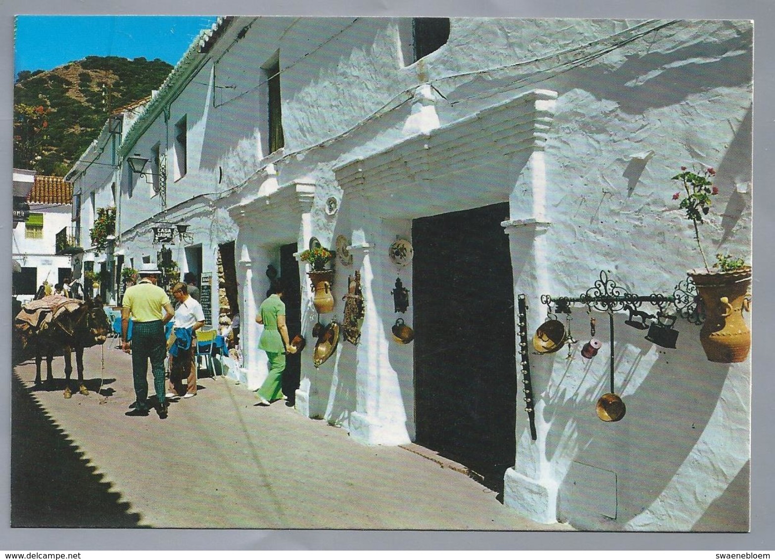 ES.- MIJAS. COSTA DEL SOL. Calle Tipica, Al Fondo La Sierra. Rue Typique, Au Fond La Chaine De Montagnes. Ongelopen. - Andere & Zonder Classificatie