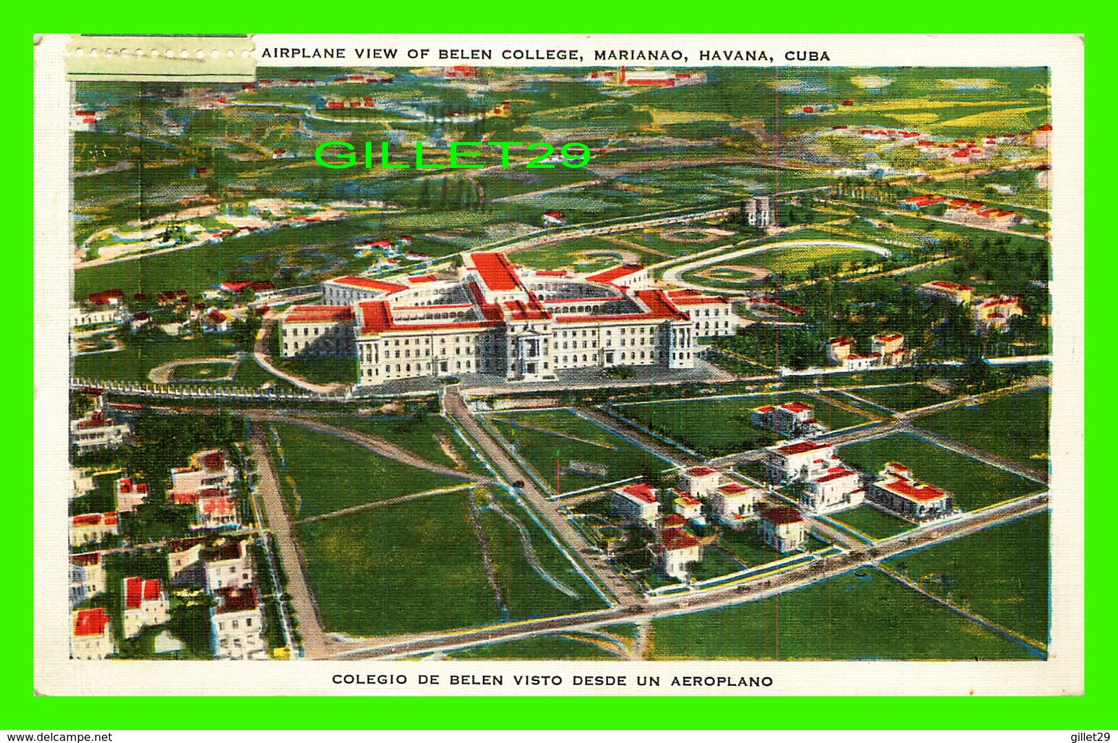 HABANA, CUBA - AIRPLANE VIEW OF BELEN COLLEGE, MARIANAO - TRAVEL IN 1940 - PUB. BY ROBERTS & CO - - Cuba