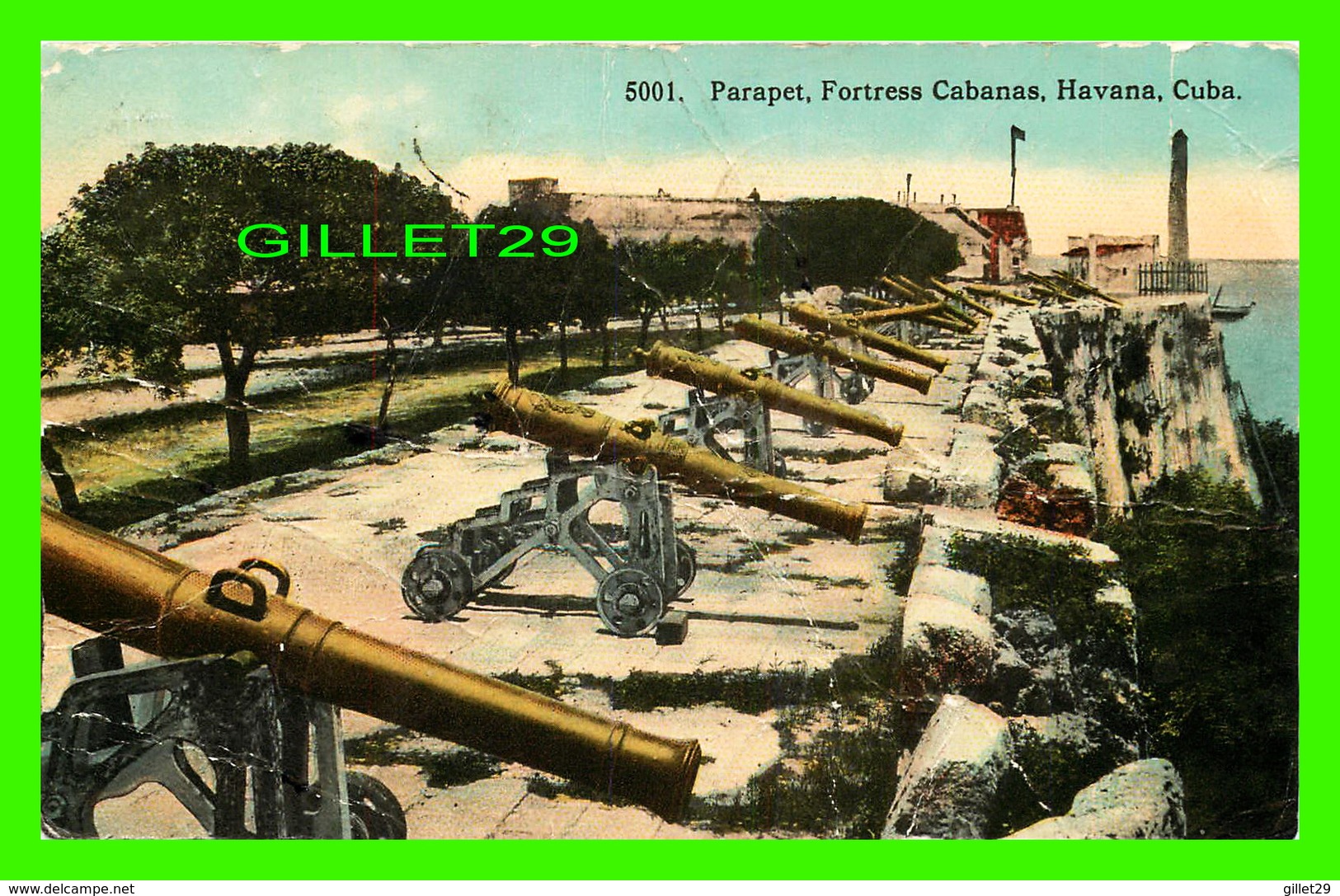 HABANA, CUBA - PARAPET, FORTRESS CABANAS - TRAVEL IN 1913 - 2 CENTS POSTAGE DUE - HARRIS BROS, CO - - Cuba