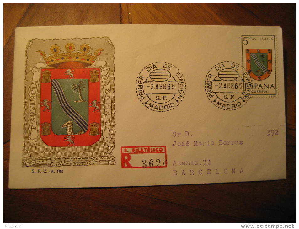 Madrid 1965 To Barcelona Escudo El Aaiun Coat Of Arms Arm Fdc Cover SAHARA Spain Colonies Area Espa&ntilde;a Marruecos M - Sahara Español