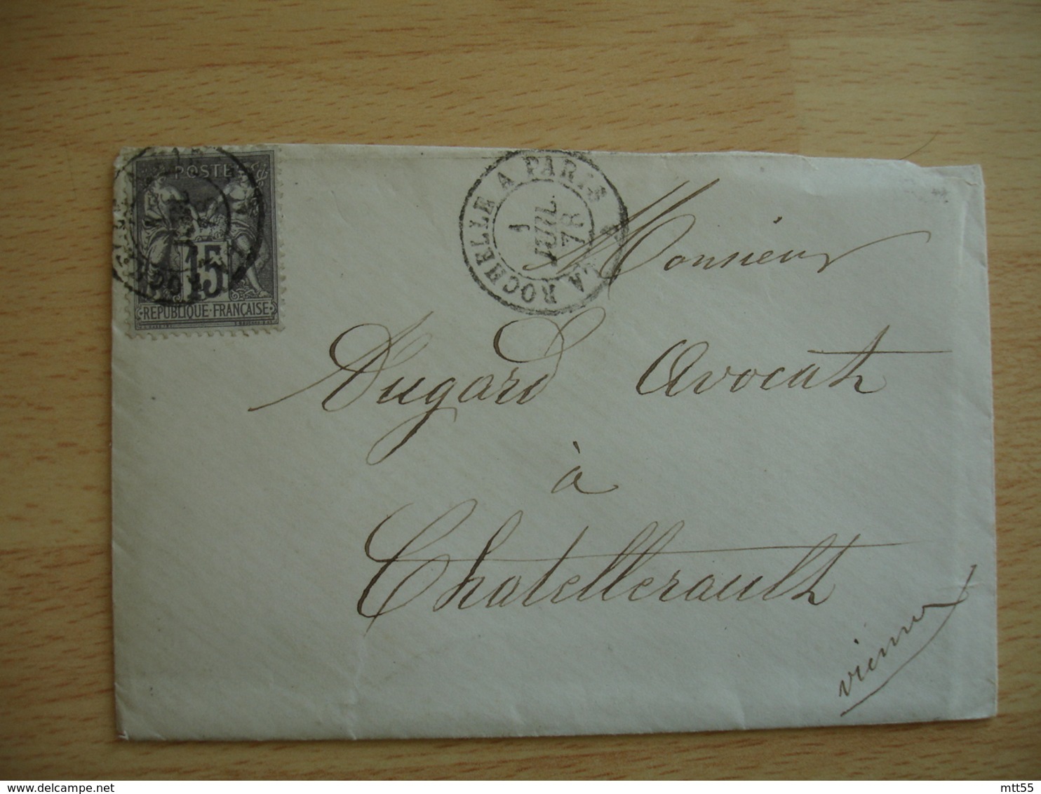 1878 La Rochelle A Paris  1878 Lettre Timbre Sage 15 C Gris Poste Ferroviaire - 1849-1876: Période Classique