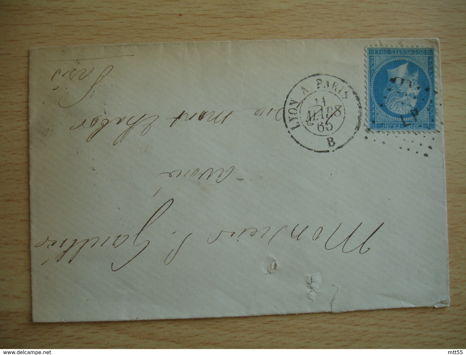 L P  Obliteration Lettre Poste Ferroviaire Sur Lettre 1865 LYON A PARIS B - 1849-1876: Période Classique