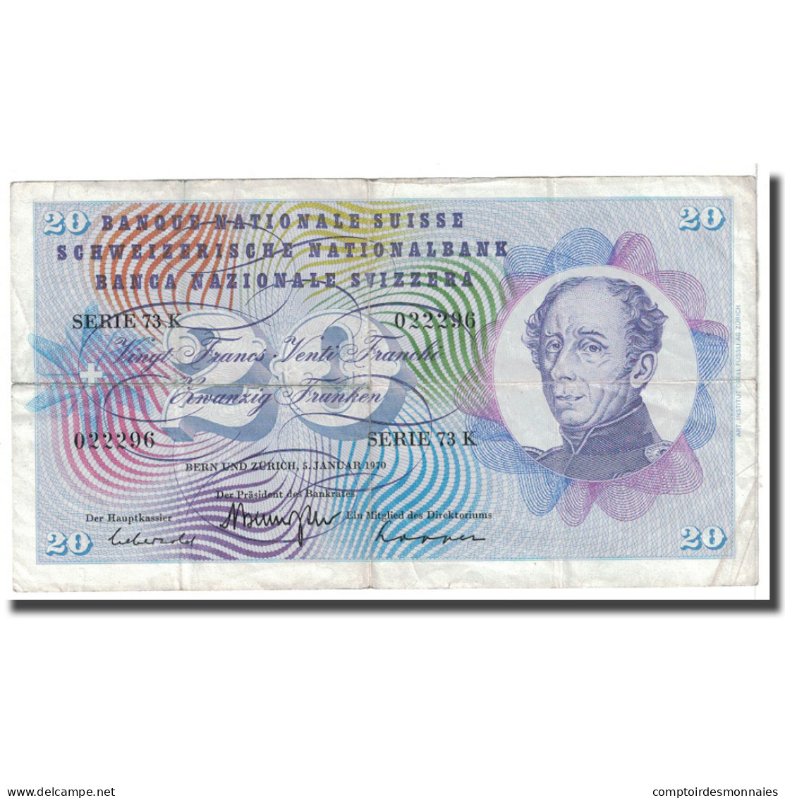 Billet, Suisse, 20 Franken, 1970, 1970-01-05, KM:46r, TTB - Suisse