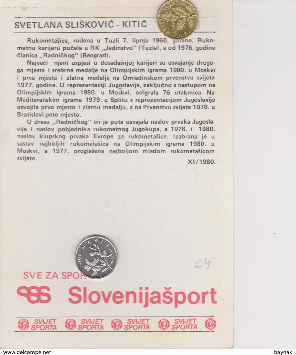 TH2123  ~~  SVETLANA SLISKOVIC ~ KITIC  ~ YUGOSLAVIA, SERBIA  ~~   SVIJET SPORTA CARD - Balonmano