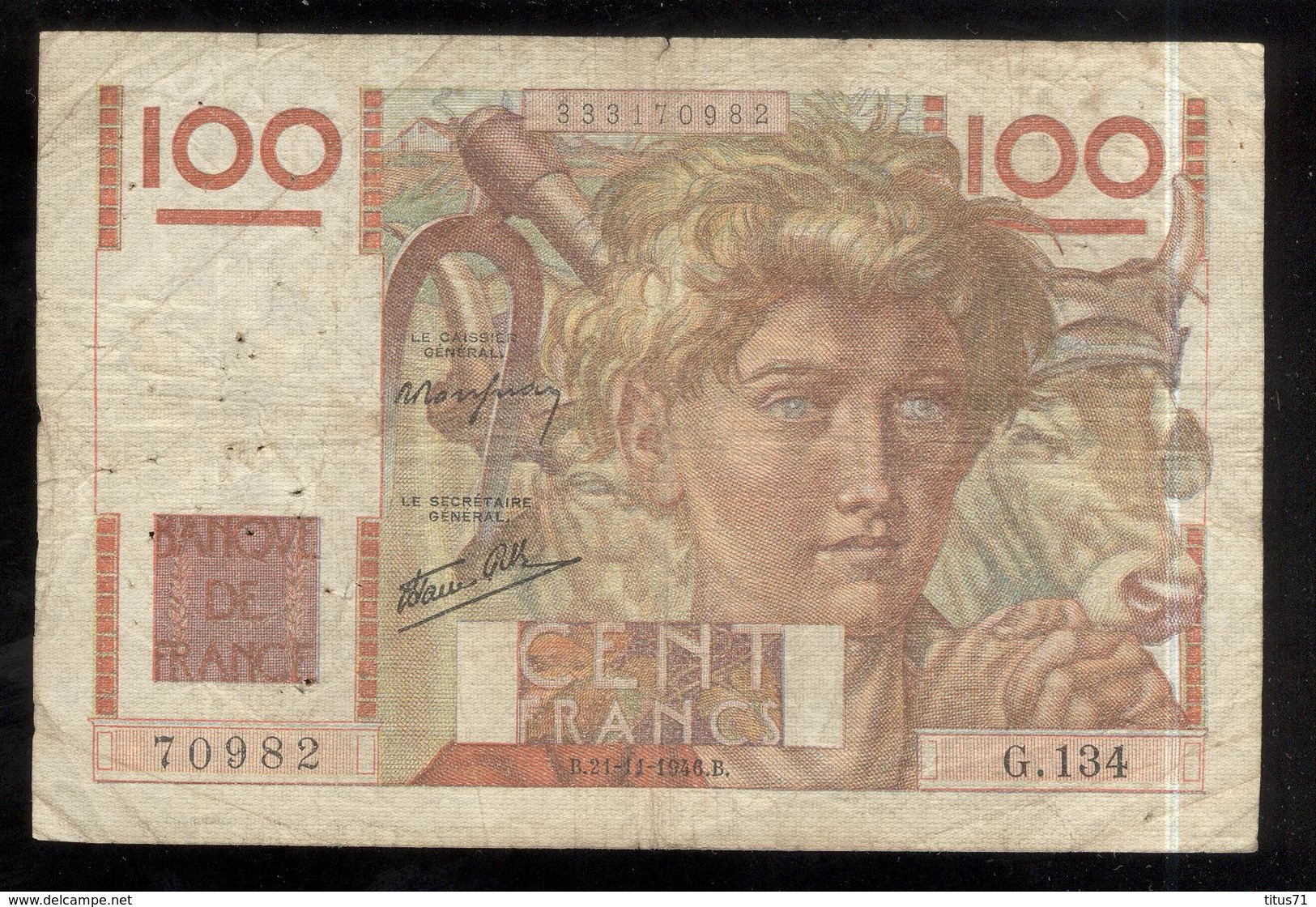 Billet 100 Francs France Jeune Paysan 21.11.1946.B. - 100 F 1945-1954 ''Jeune Paysan''