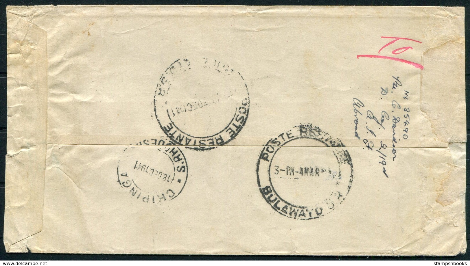 1941 Australian Forces A.I.F. Field Post Office, Censor Cover. Rhodesia Bulawayo Cripinga Unclaimed Redirected - Covers & Documents