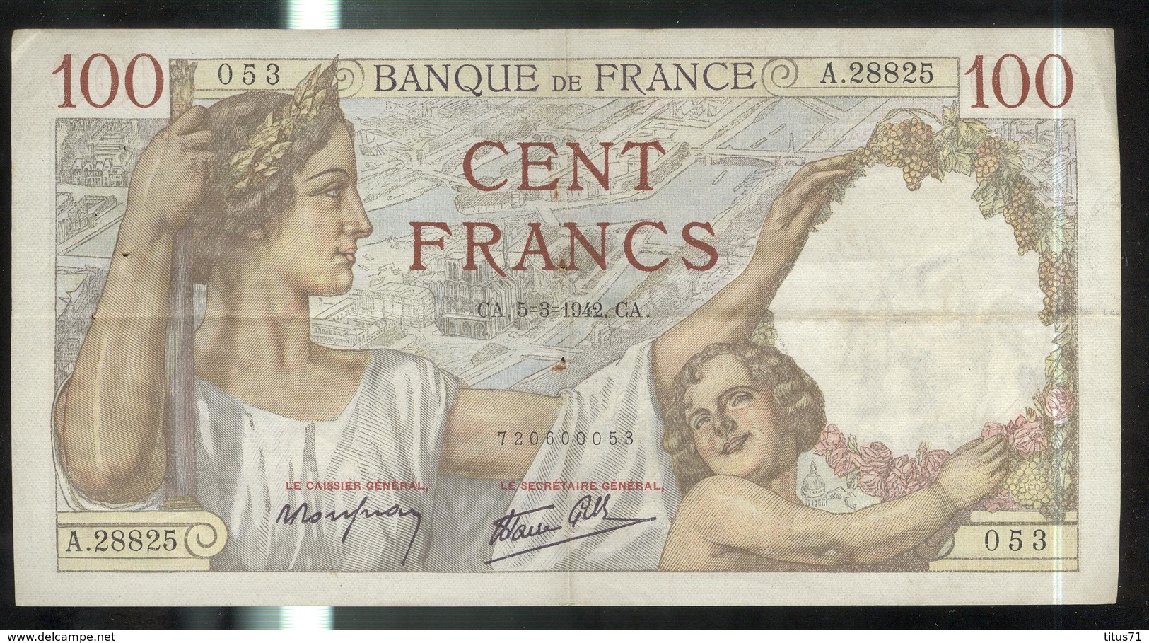 Billet 100 Francs France Sully 5-3-1942.CA. - 100 F 1939-1942 ''Sully''