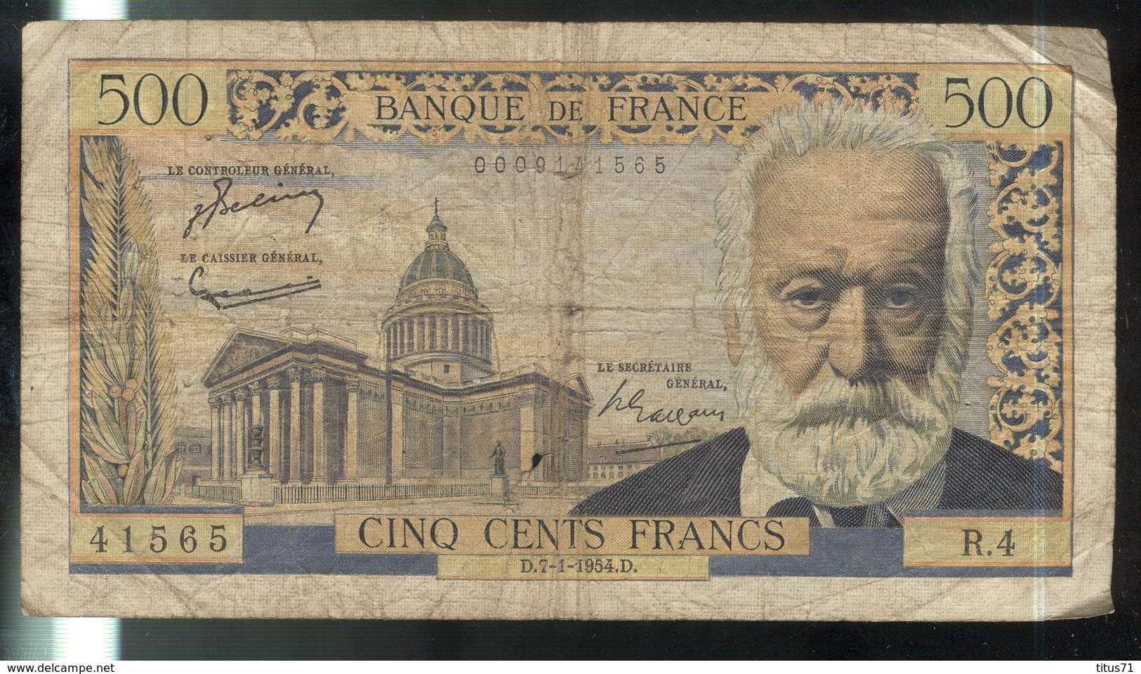 Billet 500 Francs France Victor Hugo 7-1-54.D - 500 F 1954-1958 ''Victor Hugo''