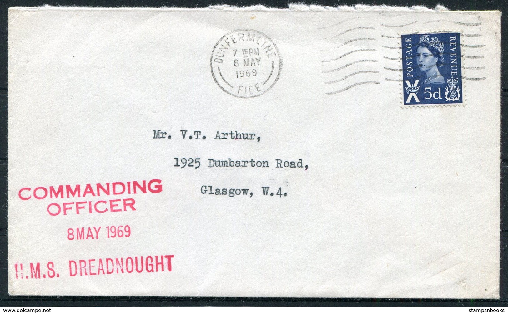 1969 GB Dunfirmline H.M.S. DREADNOUGHT Cover, Royal Navy - Covers & Documents