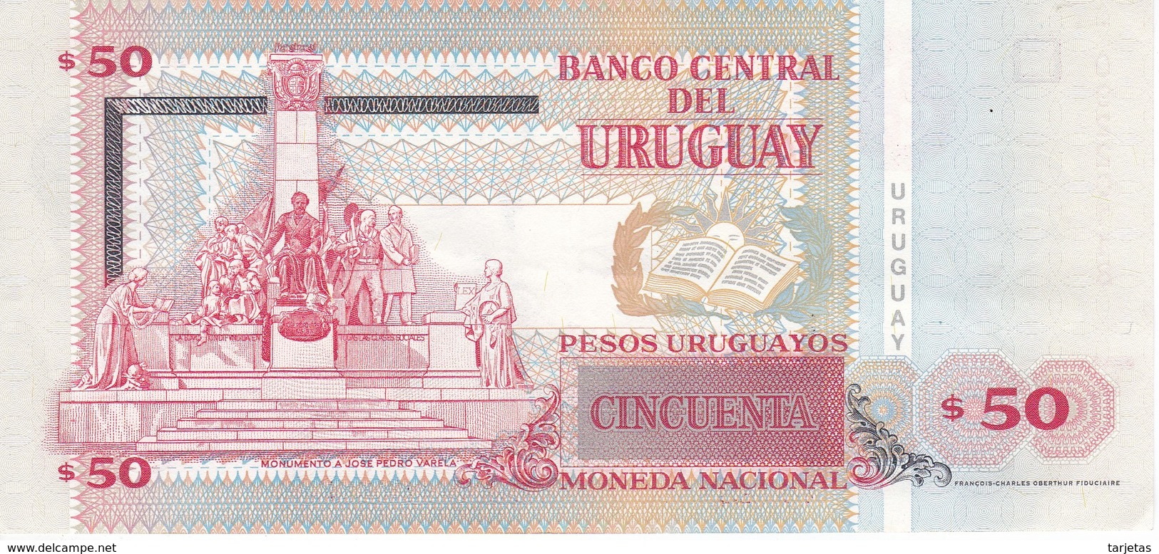 BILLETE DE URUGUAY DE 50 PESOS DEL AÑO 2008 EN CALIDAD EBC (XF) (BANKNOTE) - Uruguay