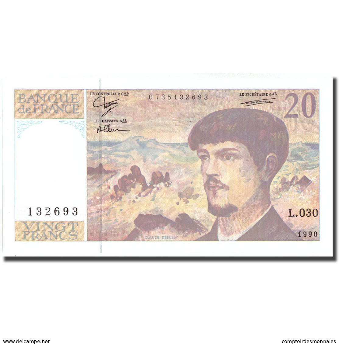 France, 20 Francs, Debussy, 1990, 1990, SPL, Fayette:66bis.1, KM:151d - 20 F 1980-1997 ''Debussy''