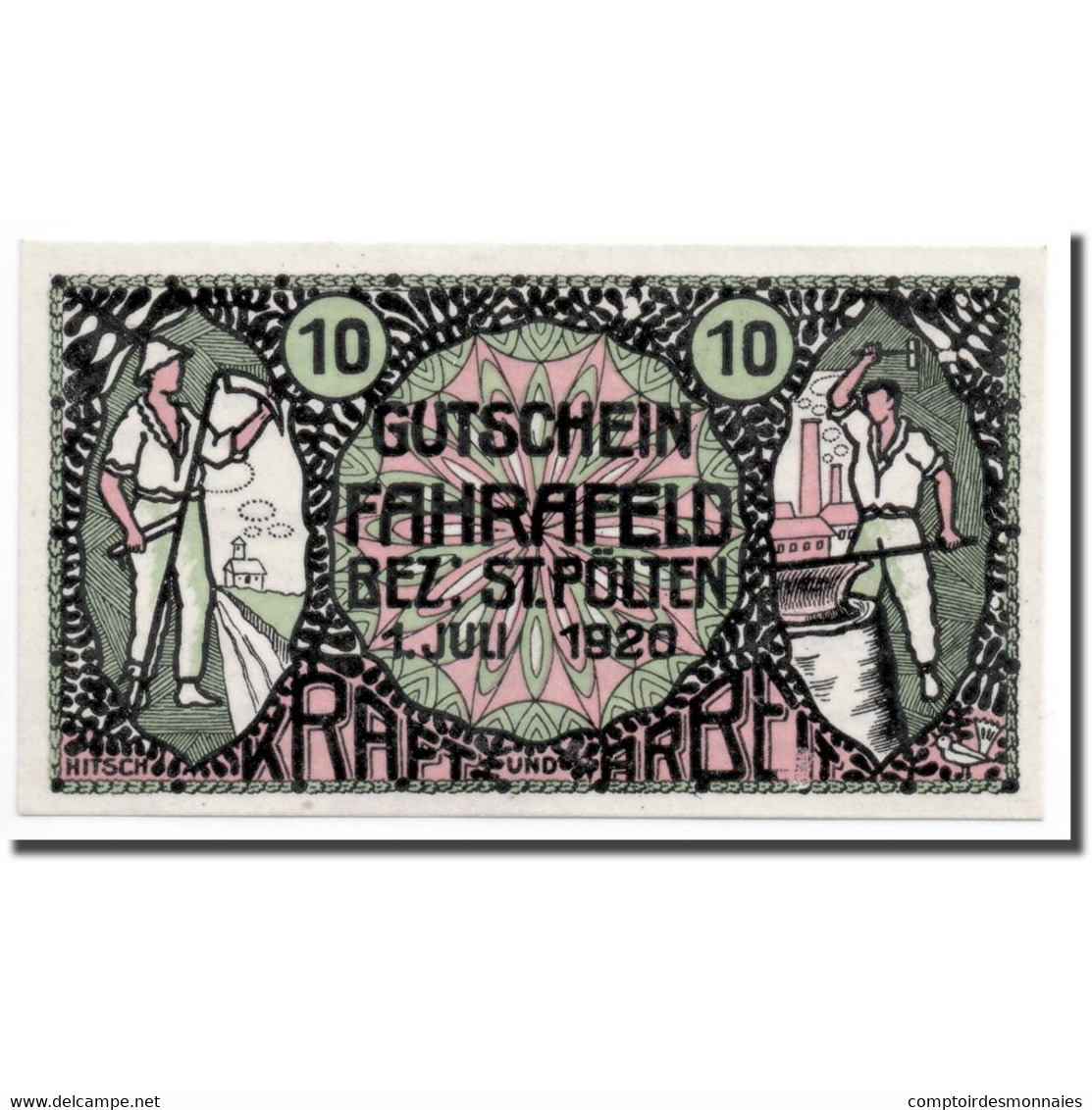 Billet, Autriche, Fahrafeld, 10 Heller, Personnage, 1920, 1920-07-01, SPL - Autriche