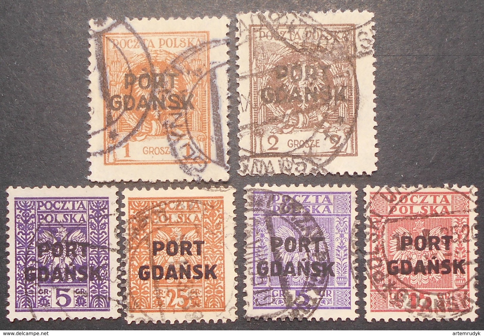 Poland - Port Gdansk 1925-1934 Group Of Stamps, Mi #1, 2, 20, 22, 26, 28, Used, CV EUR 31 - Used Stamps