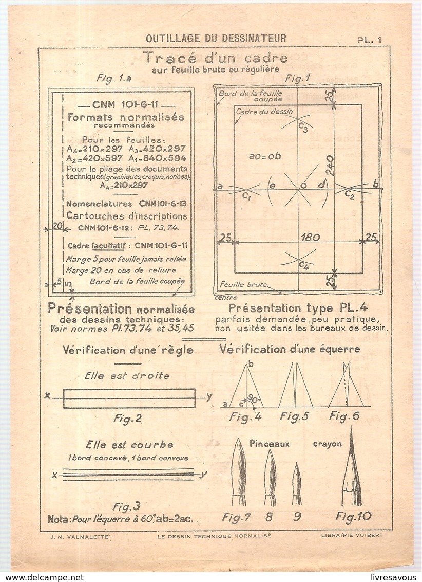 Le Dessin Technique Normalisé 1ère Partie Ouvrage Comportant 74 Planches De J.M. VALMALETTE De 1946 - Fiches Didactiques