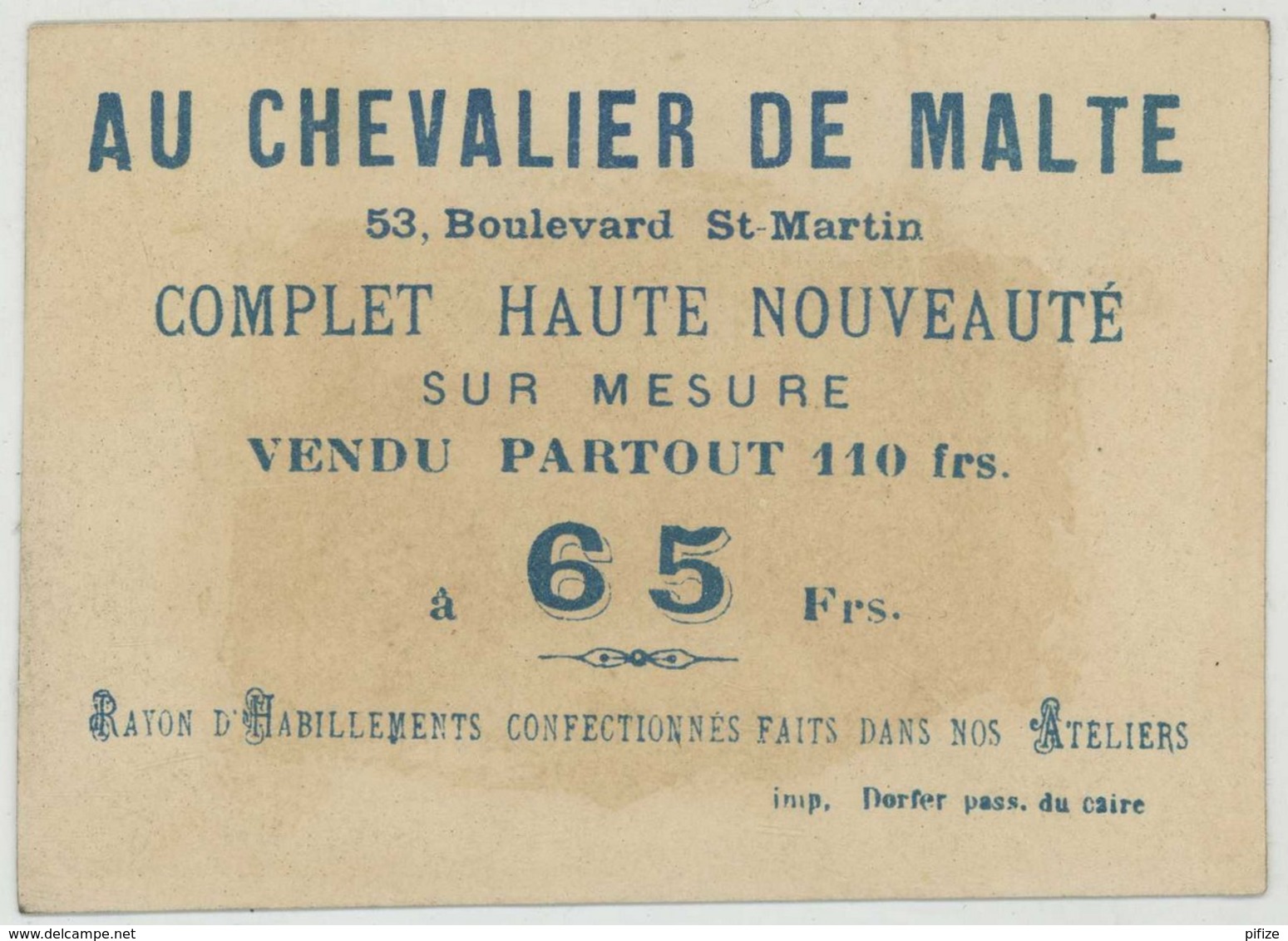 Chromo Au Chevalier De Malte . Vêtements 53 Bd St-Martin à Paris . "Qui T'a Attifé ?"  Imp. Dorfer . - Autres & Non Classés