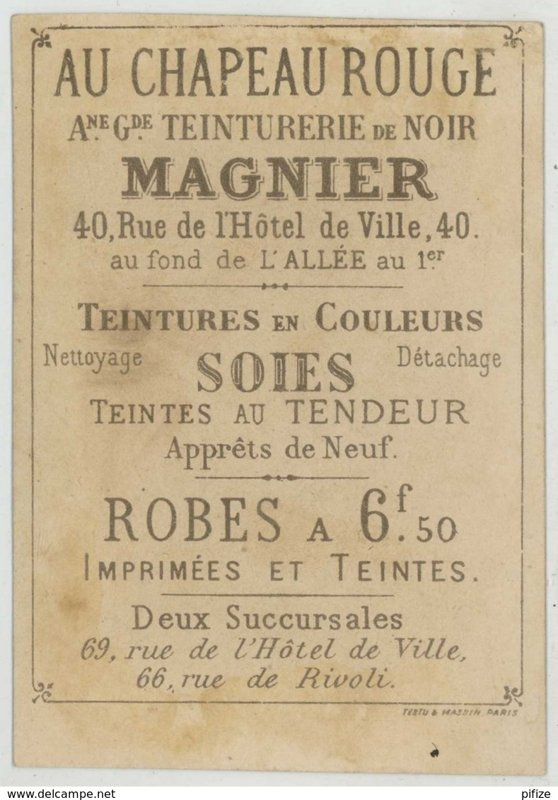 Chromo Au Chapeau Rouge 40 Rue De L'Hôtel De Ville . Ticket De Chaise Chabaud Jardin Des Tuileries . Imp. Testu & Massin - Autres & Non Classés