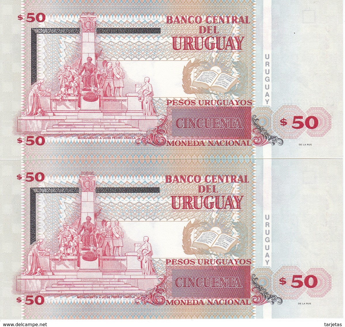 PAREJA CORRELATIVA DE URUGUAY DE 50 PESOS DEL AÑO 2011 SIN CIRCULAR-UNCIRCULATED (BANKNOTE) - Uruguay