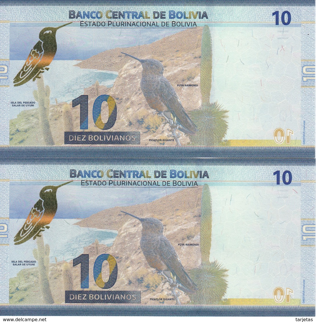 PAREJA CORRELATIVA DE BOLIVIA DE 10 BOLIVIANOS DEL AÑO 2018 SIN CIRCULAR-UNCIRCULATED (BANKNOTE) COLIBRI - Bolivië