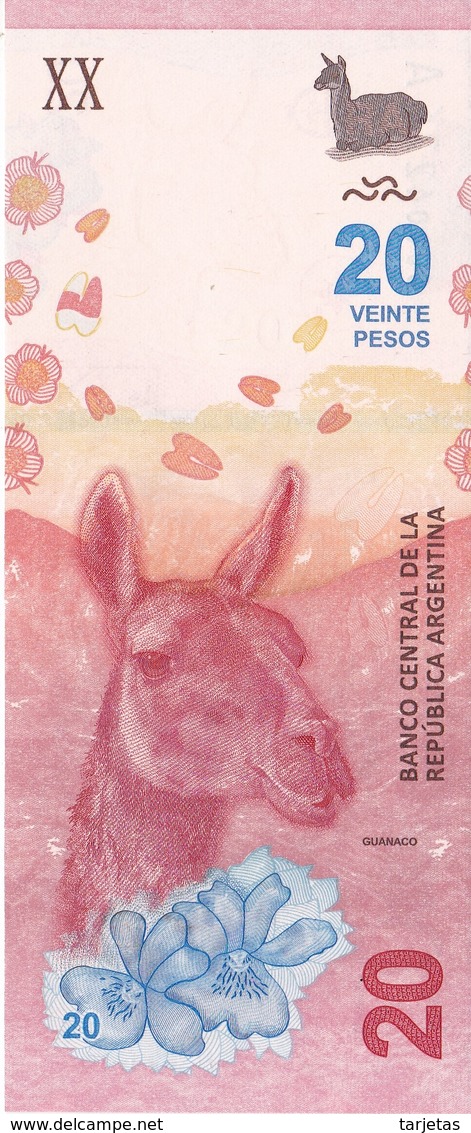 BILLETE DE ARGENTINA DE 20 PESOS DEL AÑO 2017 SIN CIRCULAR - UNCIRCULATED (BANKNOTE) LLAMA - Argentina