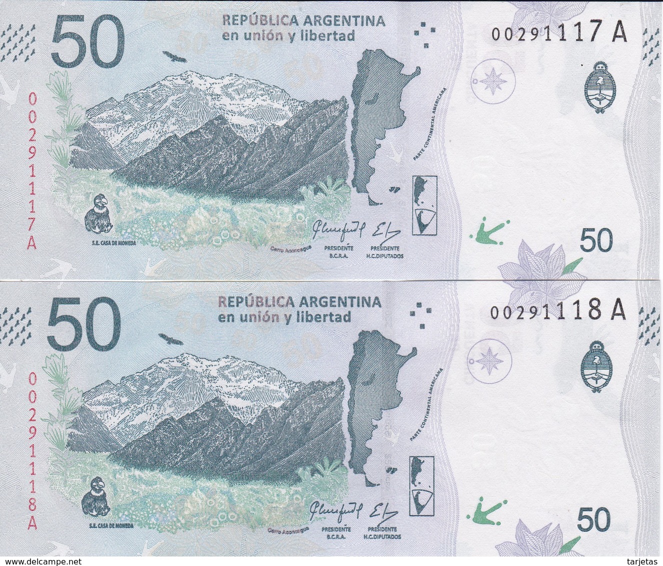 PAREJA CORRELATIVA DE ARGENTINA DE 50 PESOS DE UN CONDOR SIN CIRCULAR - UNCIRCULATED (BANKNOTE) - Argentina