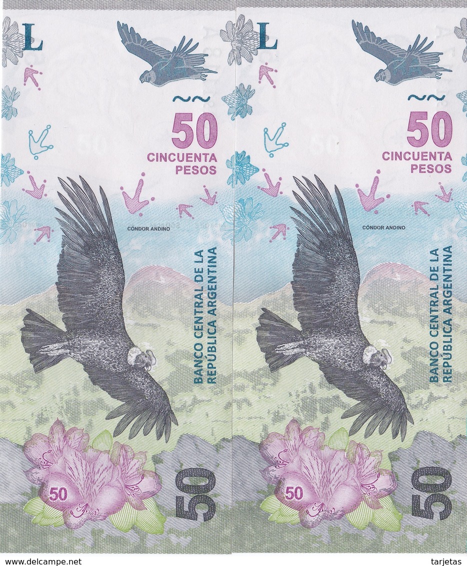 PAREJA CORRELATIVA DE ARGENTINA DE 50 PESOS DE UN CONDOR SIN CIRCULAR - UNCIRCULATED (BANKNOTE) - Argentina