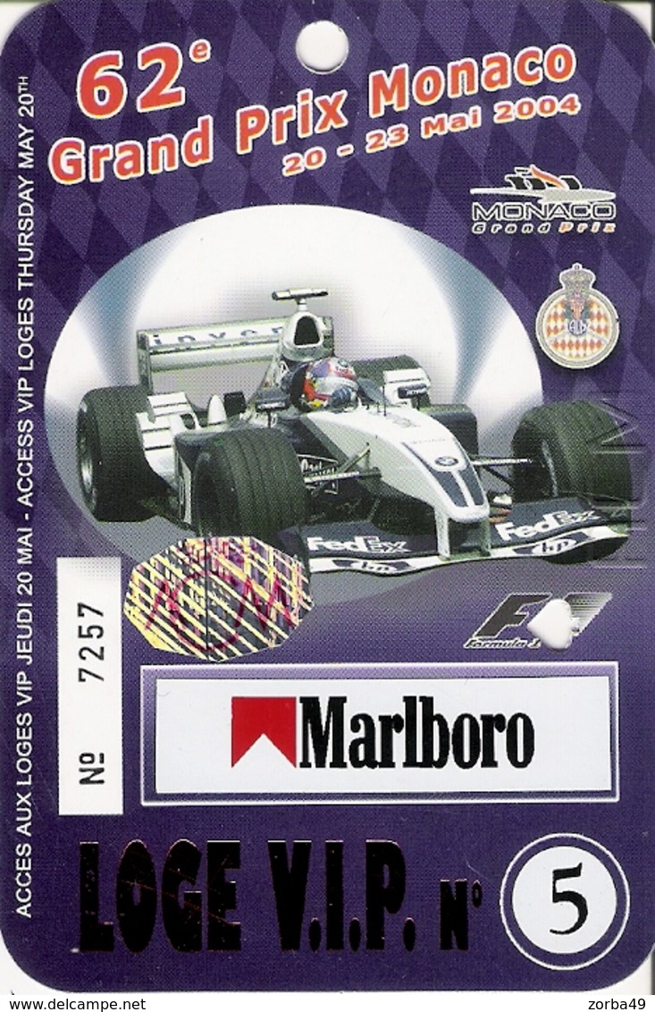 Grand Prix Monaco 2004  Pass Loge VIP - Automobile - F1