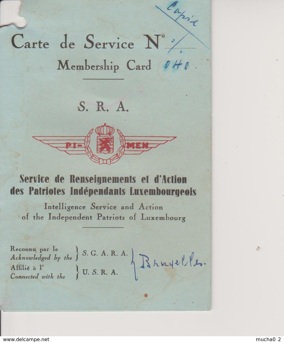 LUXEMBOURG CARTE DE SERVICE SERVICE DE RENSEIGNEMENTS ET D'ACTION - Autres & Non Classés