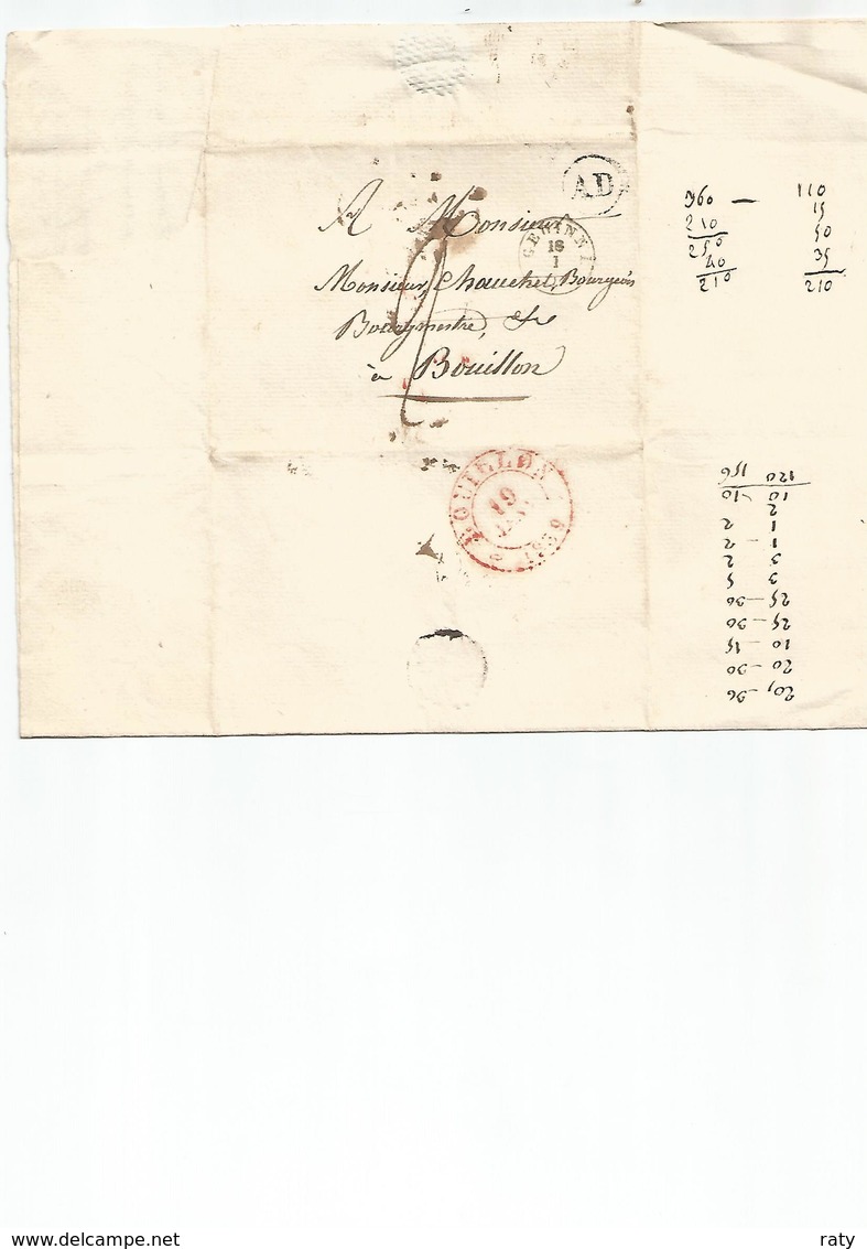 Lettre De BOHAN Du 18 Janvier 1839 Pour BOUILLON  Marque GEDINNE Et  AD . - 1830-1849 (Belgique Indépendante)