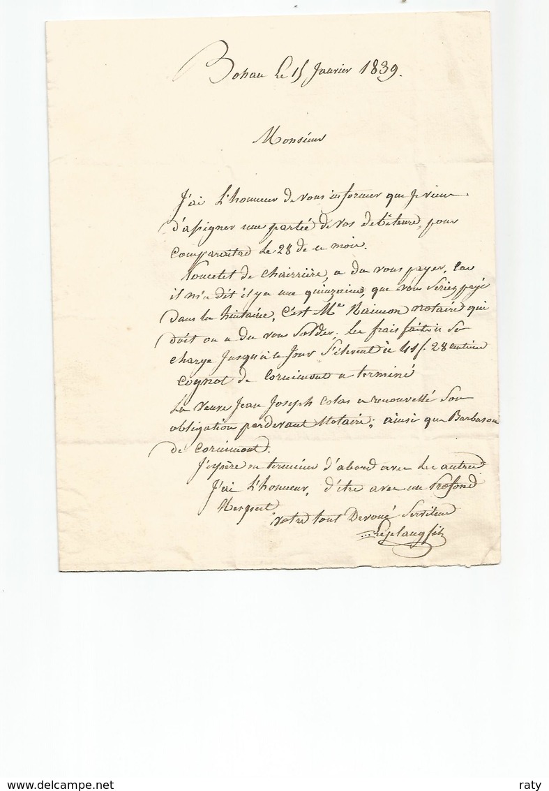 Lettre De BOHAN Du 18 Janvier 1839 Pour BOUILLON  Marque GEDINNE Et  AD . - 1830-1849 (Belgique Indépendante)