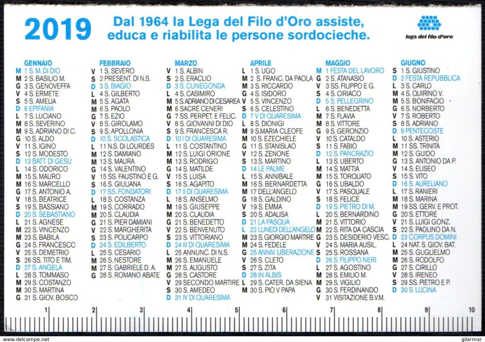 ITALIA 2019 - CALENDARIO TASCABILE - LEGA DEL FILO D'ORO - AIUTACI ANCHE TU! - Tamaño Pequeño : 2001-...