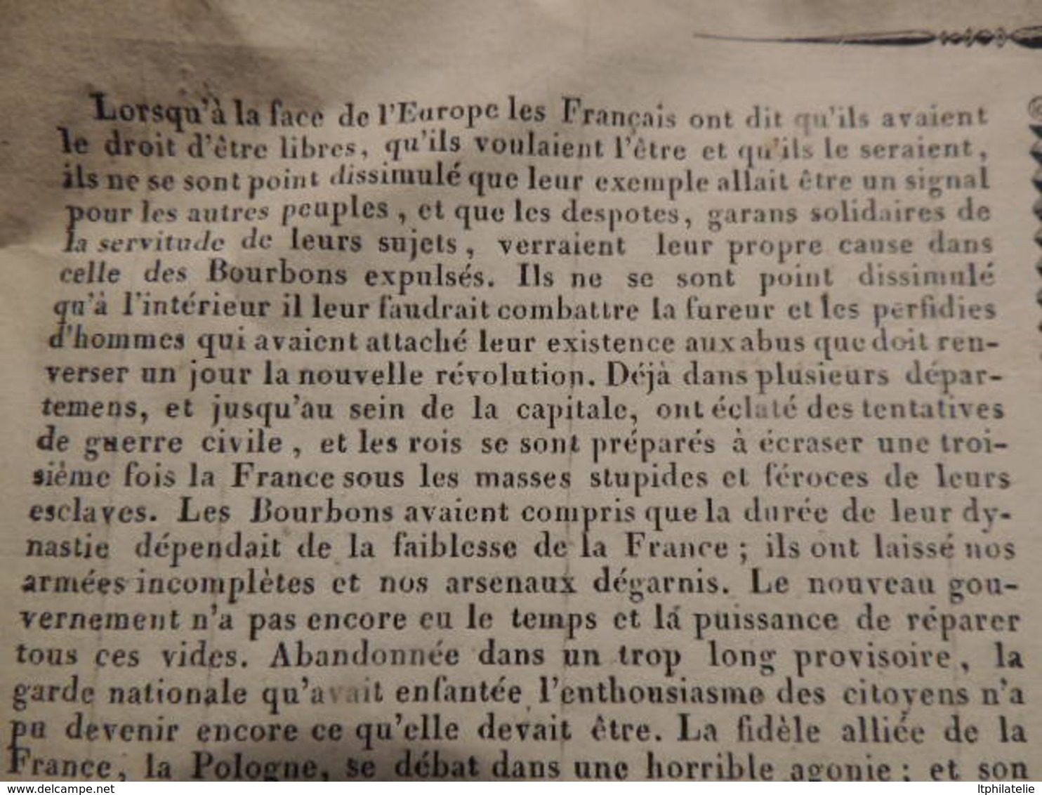 DOCUMENT HISTORIQUE 1831 (  LIRE TRES INTERESSANT TEXTE )  Côte St André  L INDEPENDANCE ET LA LIBERTE DE LA FRANCE - Documentos Históricos