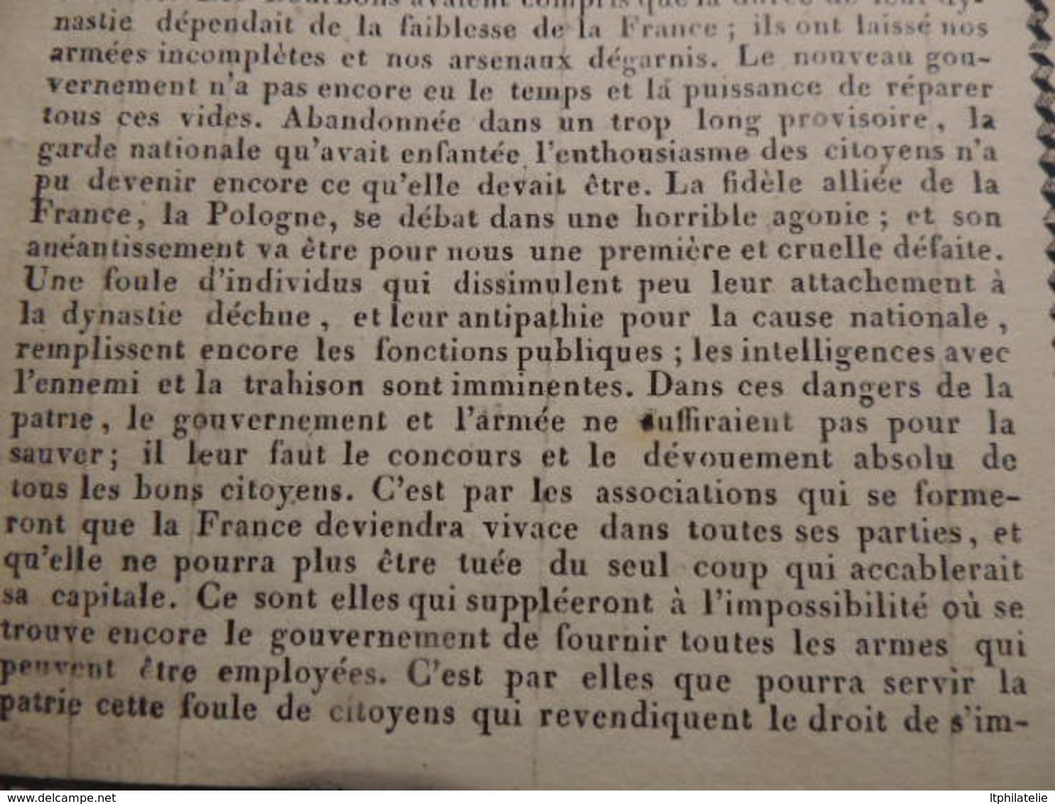 DOCUMENT HISTORIQUE 1831 (  LIRE TRES INTERESSANT TEXTE )  Côte St André  L INDEPENDANCE ET LA LIBERTE DE LA FRANCE - Documentos Históricos