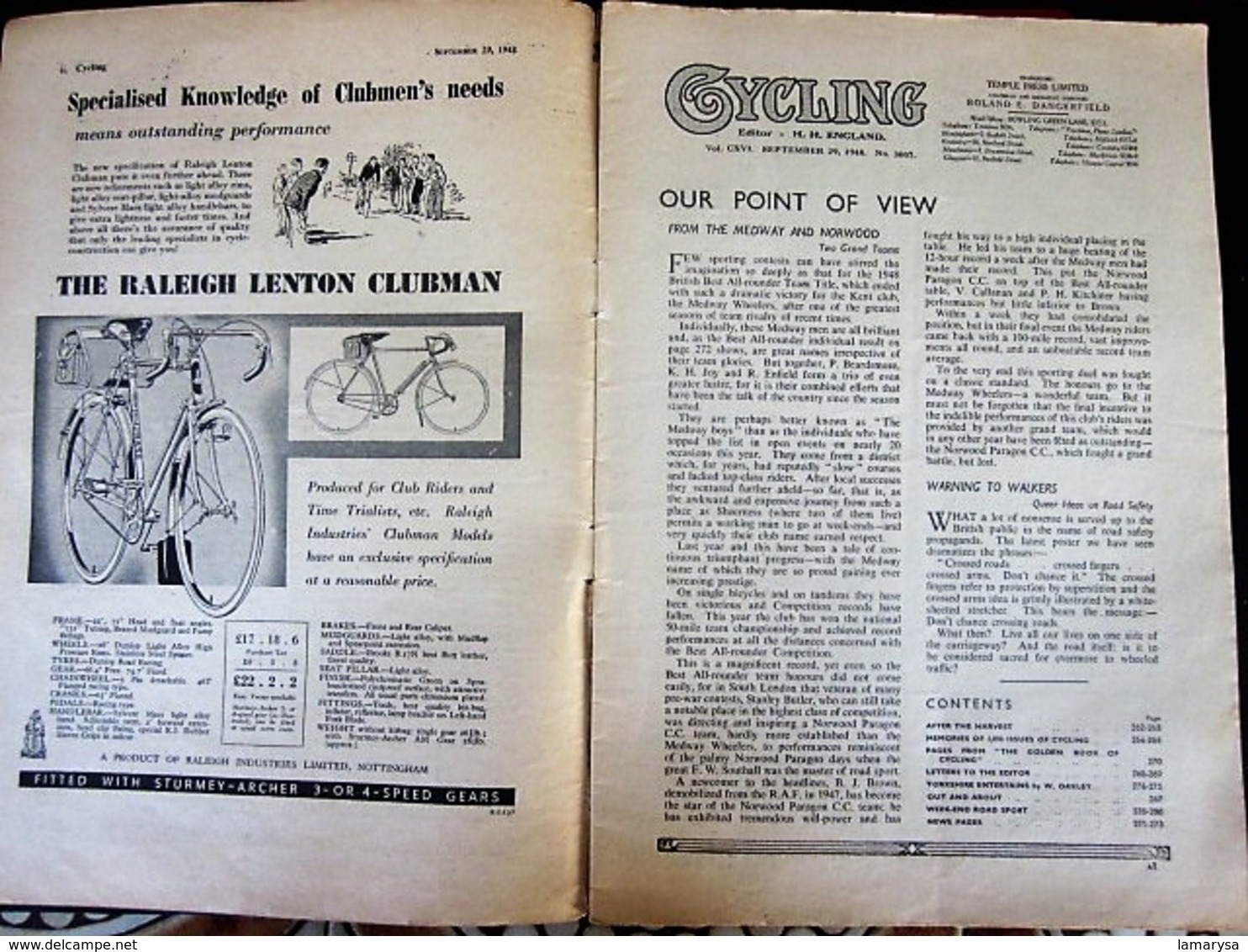 SEP 1948 CYCLING THE CYCLIST'S WEEKLY-NEWSPAPER-ADVERTISSING-PHOTOS DIVERS-PUBLICITÉ EPOQUE-DUNLOP-REVUE CYCLISME-CYCLES - Cycling