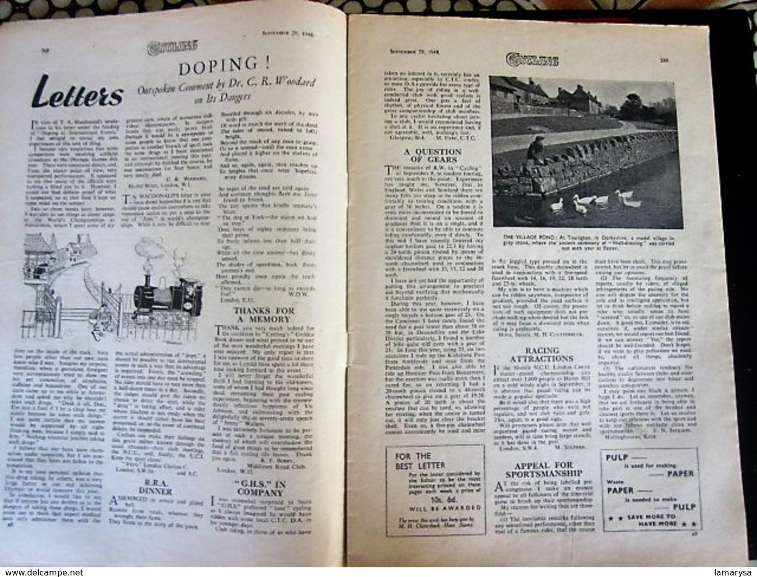 SEP 1948 CYCLING THE CYCLIST'S WEEKLY-NEWSPAPER-ADVERTISSING-PHOTOS DIVERS-PUBLICITÉ EPOQUE-DUNLOP-REVUE CYCLISME-CYCLES