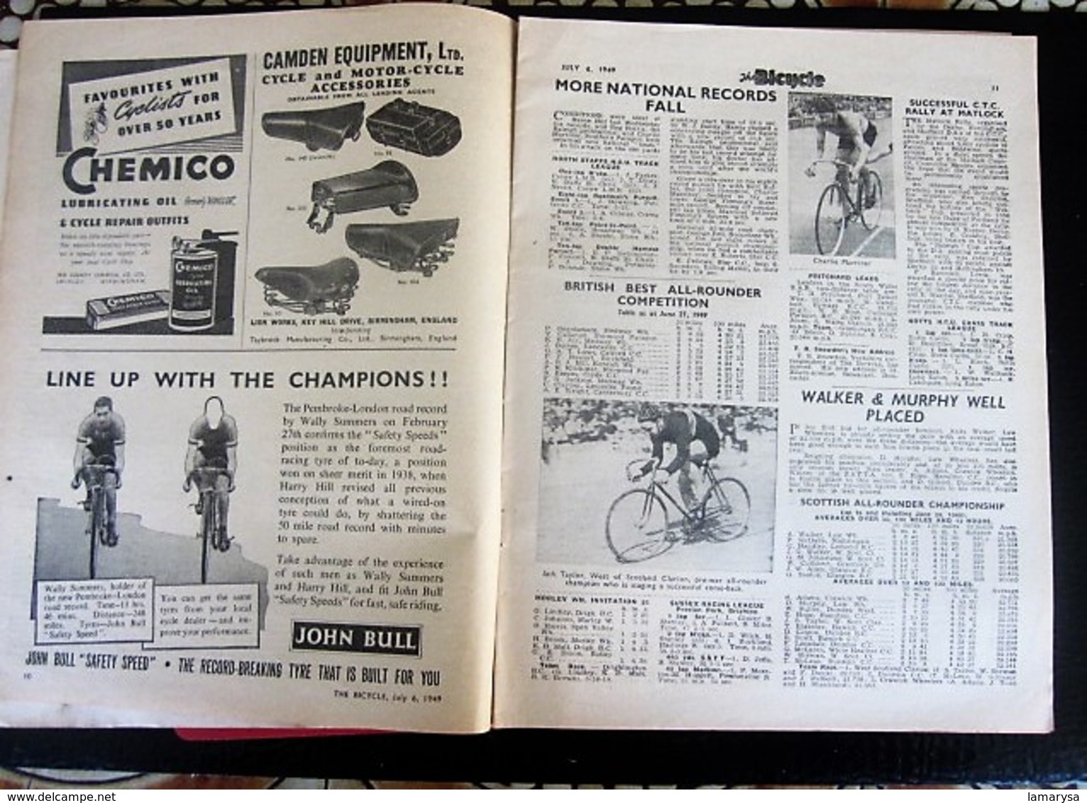 1949 BICYCLE CYCLING THE CYCLIST'S WEEKLY-NEWSPAPER-ADVERTISSING-PHOTOS DIVERS-PUBLICITÉ EPOQUE-BSA-FIRESTONE CYCLISME