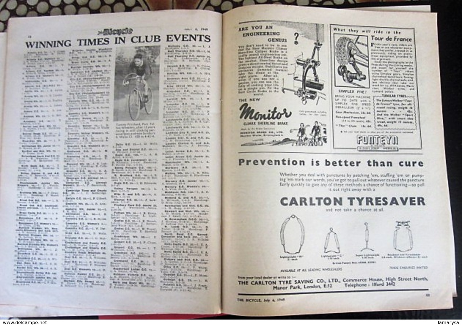 1949 BICYCLE CYCLING THE CYCLIST'S WEEKLY-NEWSPAPER-ADVERTISSING-PHOTOS DIVERS-PUBLICITÉ EPOQUE-BSA-FIRESTONE CYCLISME