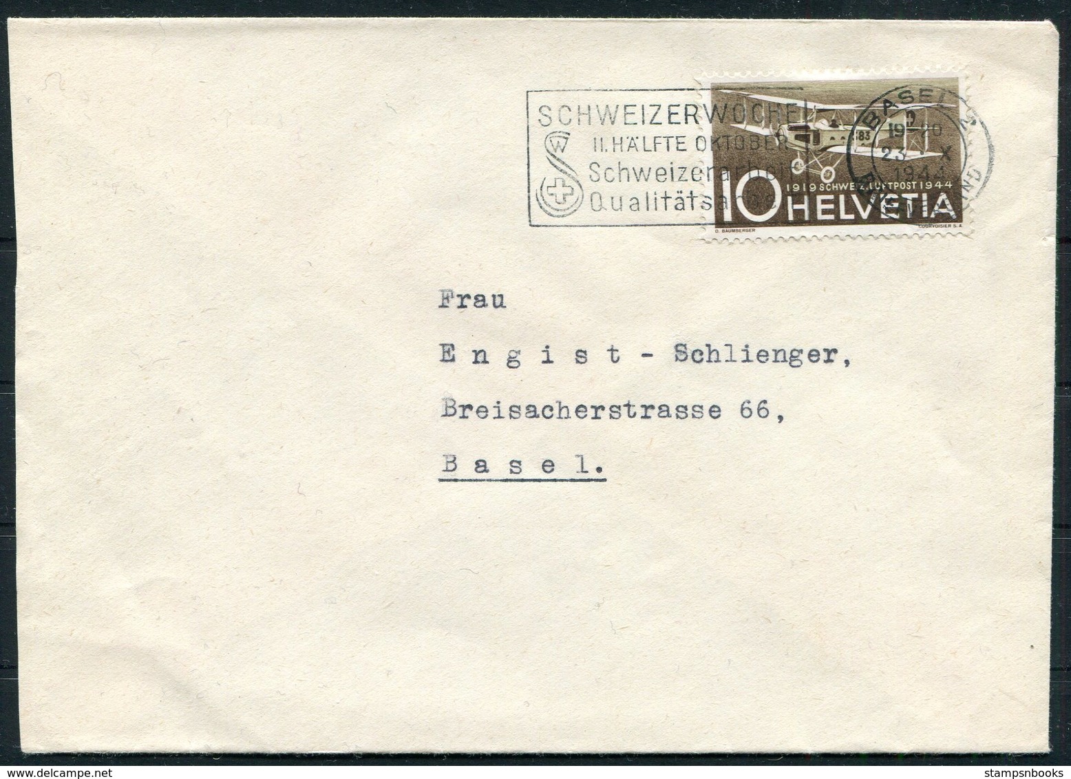 1944 Switzerland Basel Machine Slogan, 10c Luftpost Cover - Covers & Documents