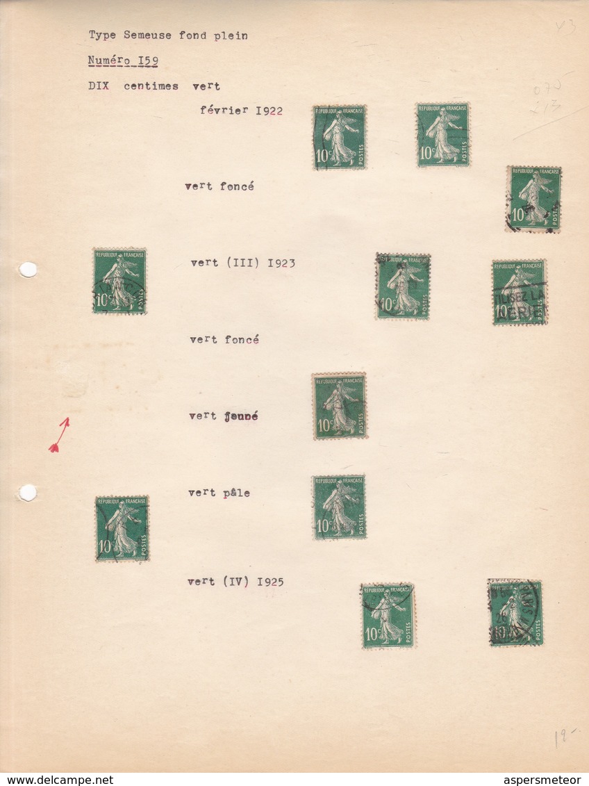 AN 1922/1923/1928 No 159 TYPE "SEMEUSE SUR FOND PLEIN"-DIX CENTIMES VERT - BLEUP - Cartas & Documentos