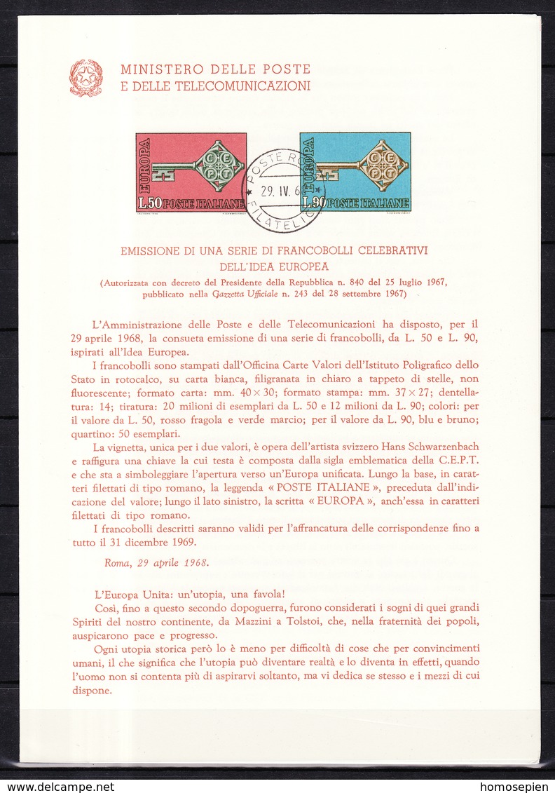 Europa CEPT 1968 Italie - Italy - Italien Livret Y&T N°1010 à 1011 - Michel N°1224 à 1225 (o) - 1968