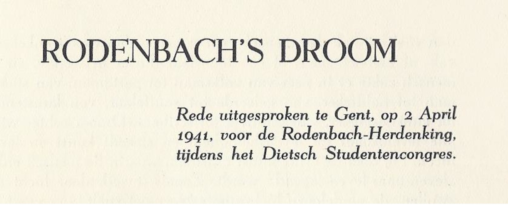 1941 RODENBACH ' S DROOM CYRIEL VERSCHAEVE GENT DIETSCH STUDENTENVERBOND APRIL 1941 - Antiguos