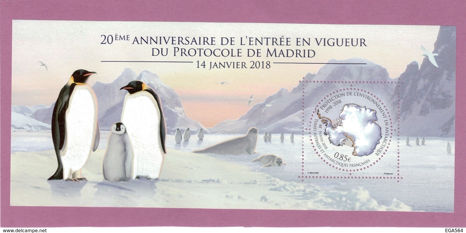V12- TAAF - Bloc Feuillet F867** MNH De 2018 - PROTOCOLE De MADRID - Carte De L' Antarctique Et Manchots. - Neufs