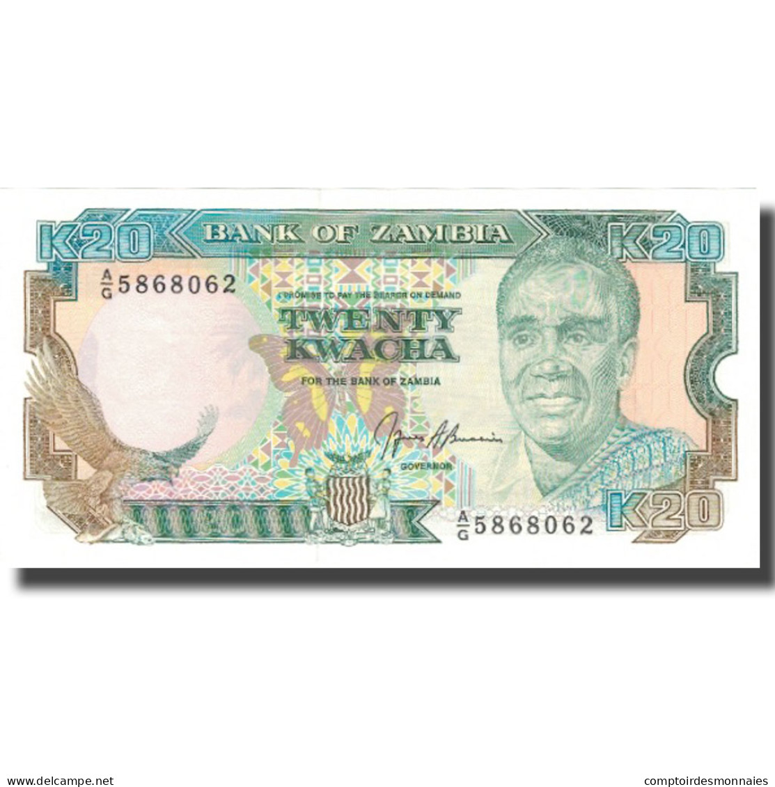 Billet, Zambie, 20 Kwacha, Undated (1989-91), KM:32b, SPL+ - Zambia