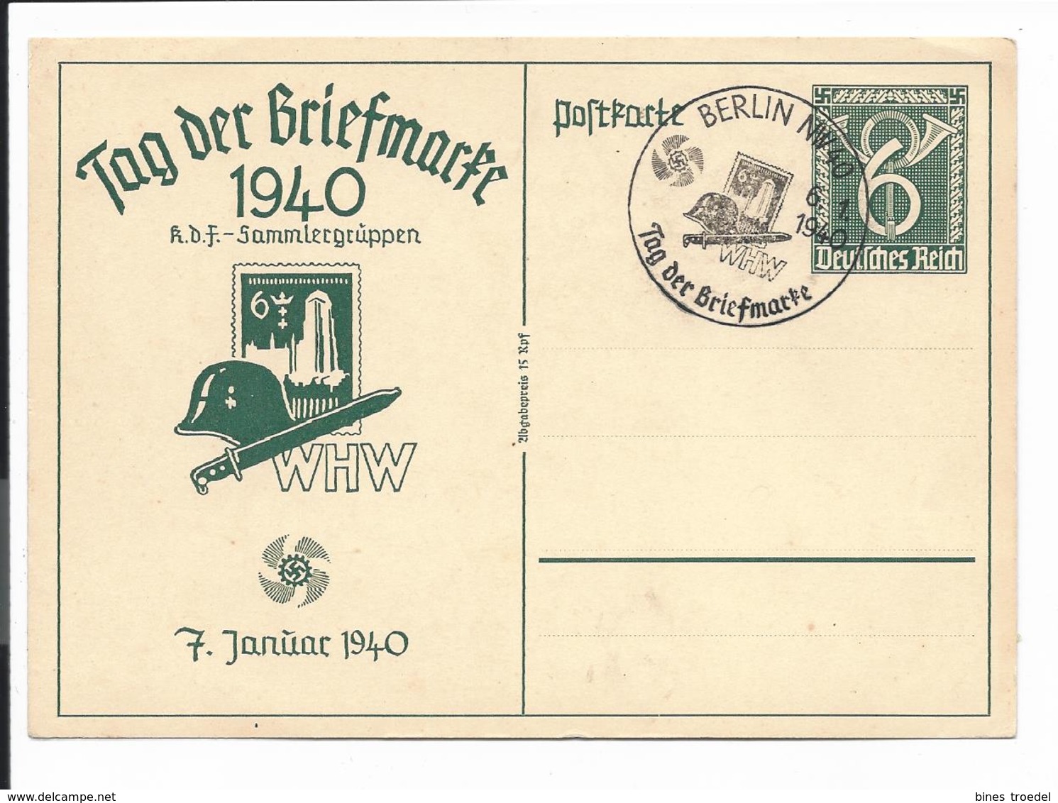 DR P 288 - 6 Pf WHW Tag Der Briefmarke Danzig Mit Bl Sonderstempel Berlin NW 40 - Sonstige & Ohne Zuordnung
