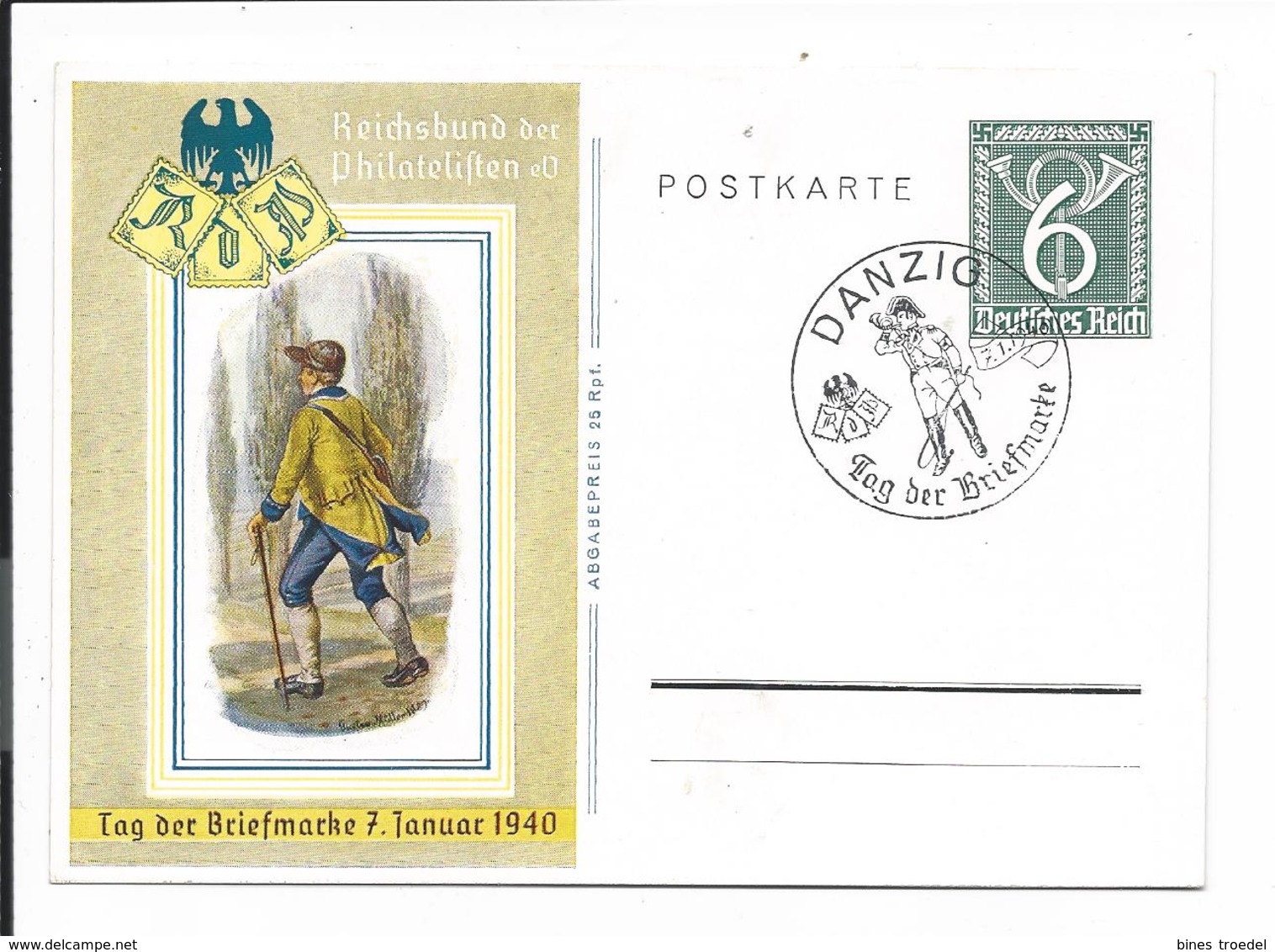 DR P 289 - 6 Pf Posthorn Klapperpost M. Bl. Sonderstempel Danzig -  Tag Der Briefmarke - Sonstige & Ohne Zuordnung