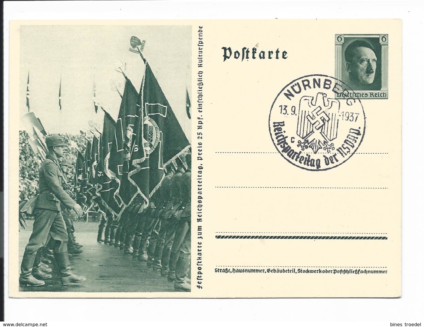 DR P 264-02 - 6 Pf Reichsparteitag Vorbeimarsch Mit Bl. Sonderstempel Nürnberg - Sonstige & Ohne Zuordnung