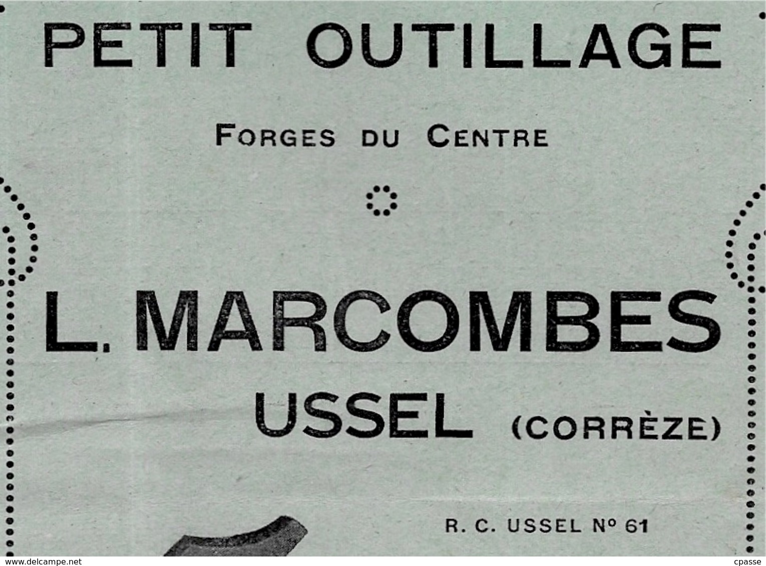 Tarif 1924 Petit Outillage L. MARCOMBES 19 USSEL Corrèze FORGES Du CENTRE Représentant A. Messager 75011 Paris - Matériel Et Accessoires