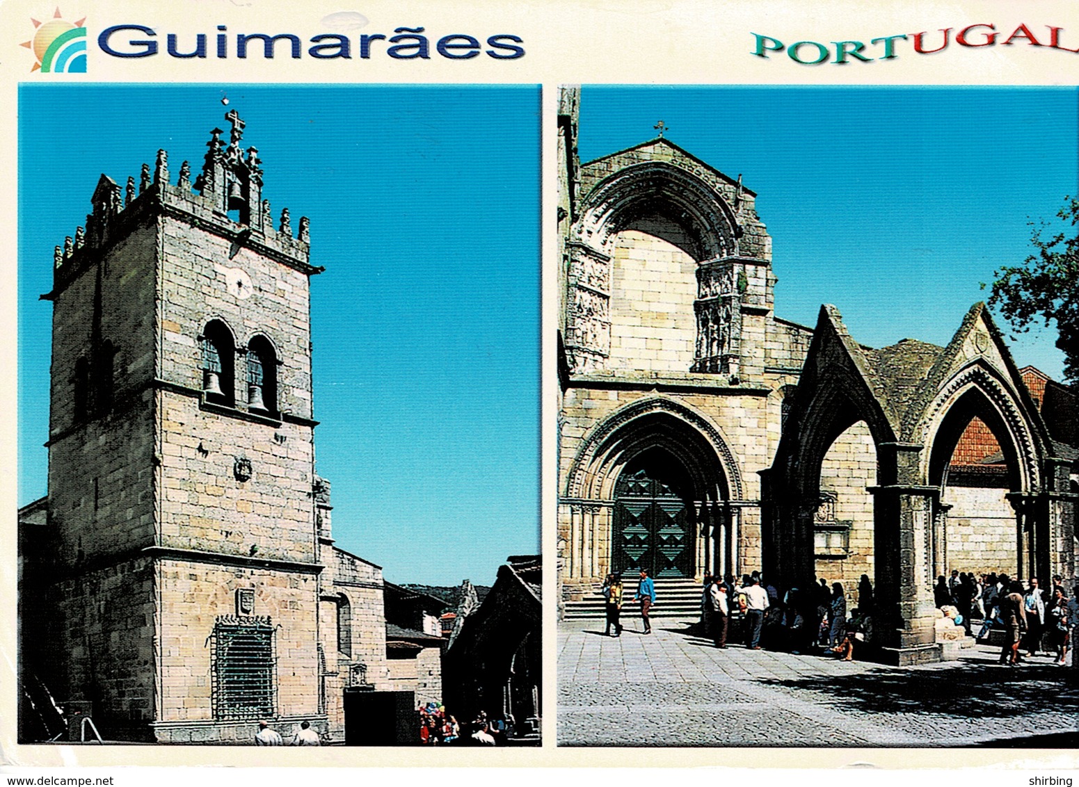 24H : Portugal Moth Label Stamp Used On Guimaraes Fort Tower Multiview Postcard - Covers & Documents